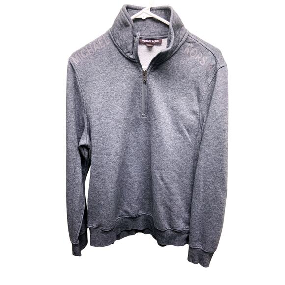 Michael Kors Mens 1/4 Zip Shoulder Spellout Gray Sweatshirt Size L - Picture 1 of 8